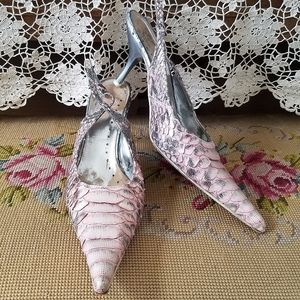 Italian Pink Metallic Snakeskin Slingback Heels